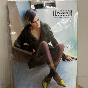 Wolford City Hosiery Tights Black Brown Stripe Size Medium NEW